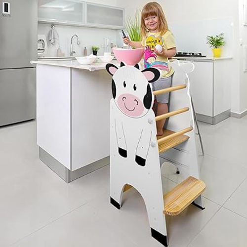 Shandra Kids Kitchen Step Stool for Toddlers, Toddler Tower Adjustable Stool with 3 Adjustable Heights - Montessori Toddler Stool