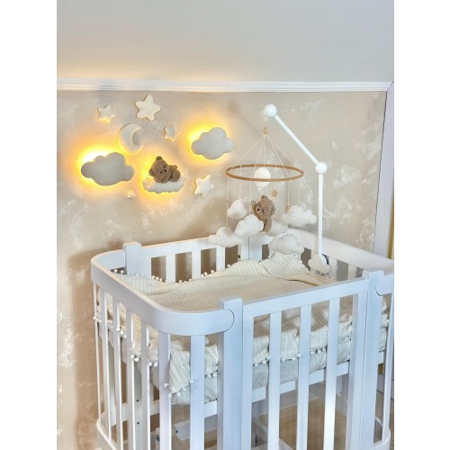 Cloud & Stars Nursery Decor Set: Handmade Crib Mobile, LED Night Light