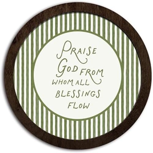 CFFJLHN Christian Nursery Wall Art Decor, Praise God From Whom All Blessings Flow Religious Scripture Round Hanging Wall Decor for Baby Little Girl Nursery Room Bedroom, 10x10 Inch