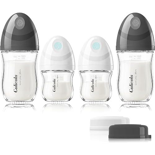 Gulicola Natural Glass Baby Bottles Set 4 Pack, 3 oz & 5 oz - Black/White
