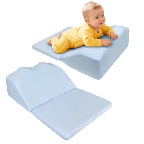 POWYS Colic Baby Relief Pillow Tummy Time Prop - Reflux & Gas Relief，Burplee Wedge Pillow for Infant - Neck and Shoulder Strength Building，Nursing Support Feeding ，Memory Foam Adjustable Height