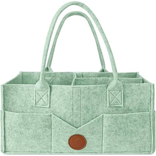 Maliton Baby Diaper Caddy, Nursery Storage Bin & Car Organizer with Handle, Large Felt Bag for Newborn essentials Boy or Girl, Changing Table Organizer for Baby Stuff, 15" x 9" x 7"Baby Shower Basket