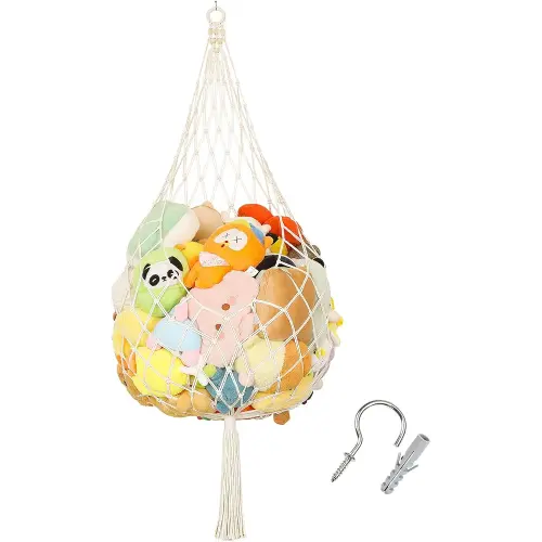 Stuffed Animal Storage Hammock Plushie Net 60-inch Stuffed Animal Net Corner for Kids' Wall Room Decor Hanging Toy Storage Plushie Net Organizer Holder Kids Baby Nursery Wall Bedroom Home Decor (L)