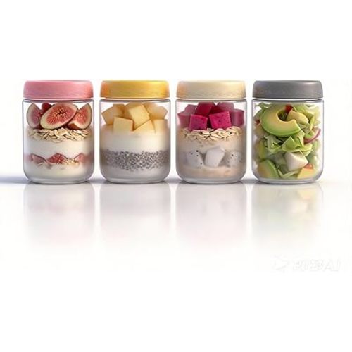 16oz 4Pack Glass Overnight Oats Jars Containers with Airtight Leakproof Lids, Reusable Mason Jars for Meal Prep, Yogurt Parfaits, Smoothies, Salads & Healthy Breakfasts (16 OZ-4-2)