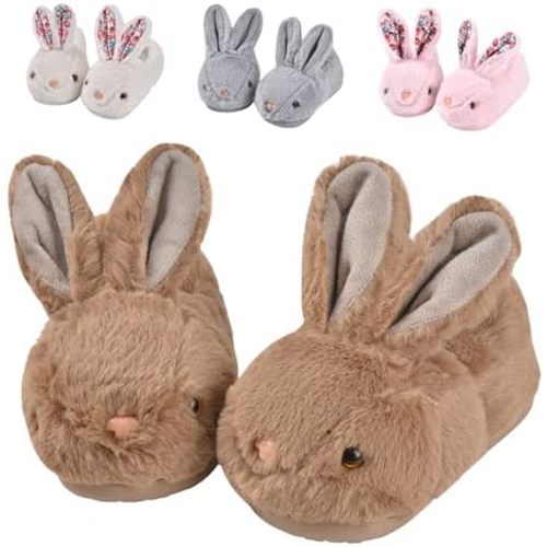 JACKSHIBO Toddler Slippers Boys Girls Little Kids Dinosaur House Shoes Cute Bunny Slipper for Home Indoor Winter Bedroom Non Slip Soft Plush Rabbit Warm Shoes