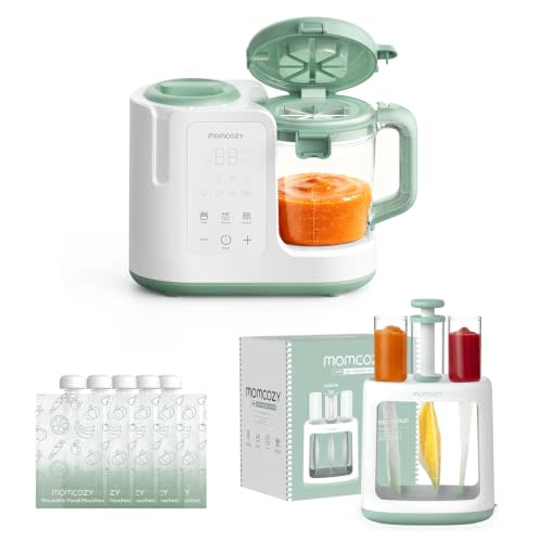 Momcozy Baby Food Maker & Squeeze station | One-Step Auto Steam & Blend Food Processor and Pouch Filler for Homemade Baby Puree