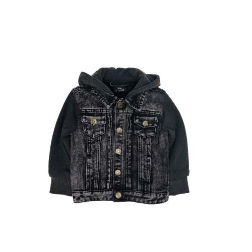 Washed Hooded Denim Jacket - Black