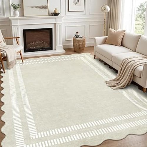 Washable 8x10 Soft Scalloped Carpet for Nursery Kids Room