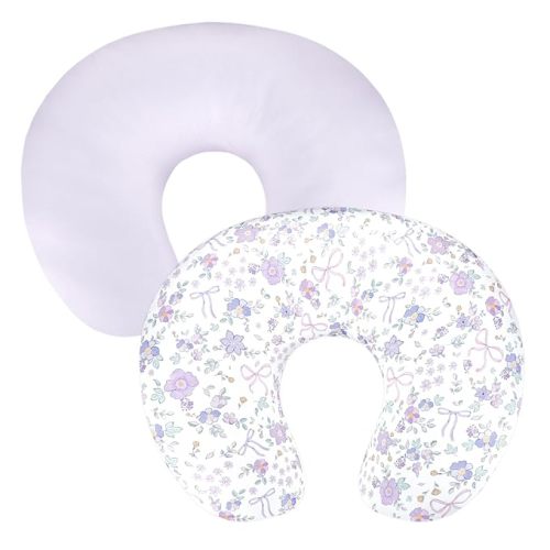 SWESEN 2 Pack Nursing Pillow Covers, Ultra Soft Nursing Cover for Breastfeeding Pillows, Stretchy Nursing Pillow Slipcover for Baby Girls Boys, Fits Standard Baby Pillow, Purple Floral