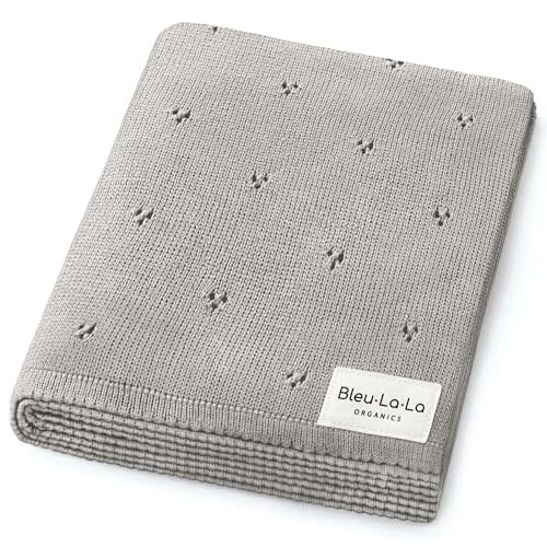 Bleu La La Organic Unisex Pointelle Receiving Swaddle Blanket for Boys & Girls - 100% Luxury Organic Soft Cotton Knit Warm Cozy Cuddle Stroller f Blanket for Newborns Infants & Toddlers (Dove Grey)