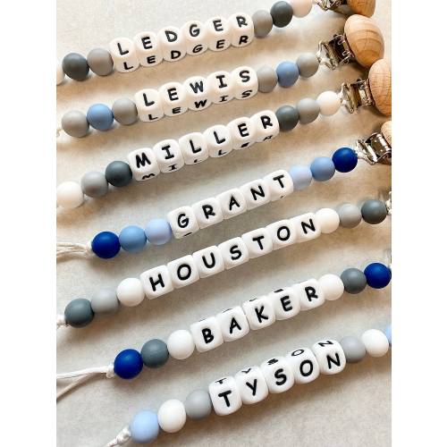 Personalized Pacifier Clips with White Letter Beads