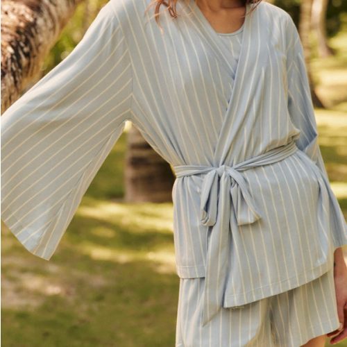 LAKE | Women | DreamModal® Pajamas | Kimono Shorts Bundle in Fog Vertical Stripe
