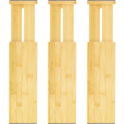 VaeFae Adjustable Bamboo Drawer Dividers, Expandable Drawer Organizer for Kitchen, Bedroom, Bathroom, Dresser and Office, 6-Pack