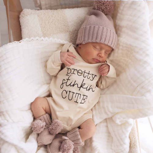 Pretty Stinkin' Cute Long Sleeve Graphic Bodysuit | Natural