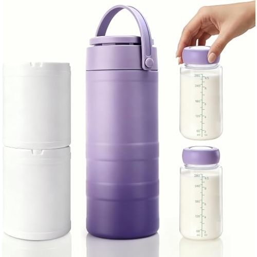 Breast Milk Cooler for Work &Travel, Portable Breastmilk Chiller with 24 Hours 360° Cooling & 19oz Larger Capacity - Milk Cooler with 2 Storage Bottles, No Office Fridge Needed, Gift for New Moms