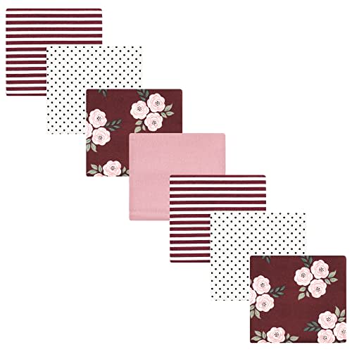Hudson Baby Unisex Baby Cotton Flannel Receiving Blankets Bundle, Burgundy Floral, One Size