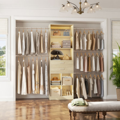 Latitude Run® 66"-100"Closet System With 2 Wooden Drawers And 5 Hang Rods & Reviews | Wayfair