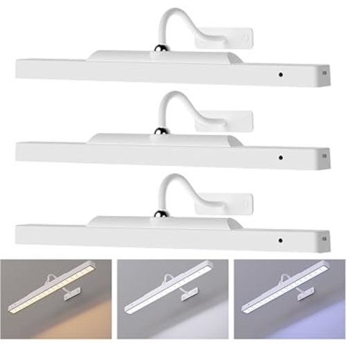 Picture Light with Remote - 16in White Rechargeable Battery Wall Light for Paintings, Cordless Wall Sconce for Art Painting & Photo Frames, 5000mAh with Timer, 350LM Brightness (3-Pack)