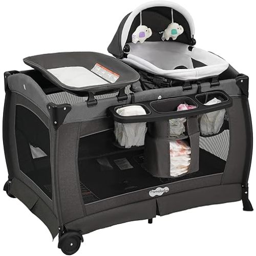 Pamo Babe Portable Playpen Foldable Playard for Baby and Toddler Mattress, Changing Table for Newborn Portable Playard