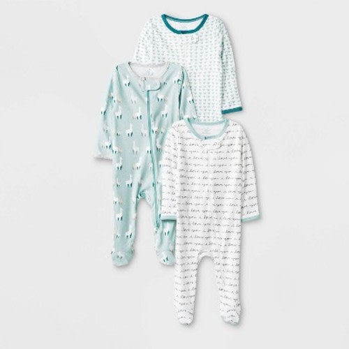 Baby 3pk Llama Love Zip Sleep N' Play Pajama - Cloud Island™ 0-3M