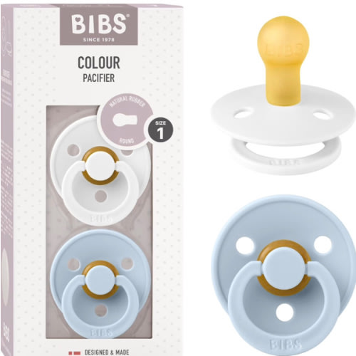 Bibs Pacifiers Color Collection, Set of 2 BPA-Free Latex Pacifiers Made in Europe, Round Nipple Baby Pacifier.