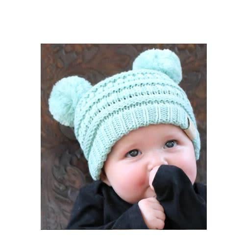 Baby-23 Double Pom Beanie Mint – girliegirloriginals