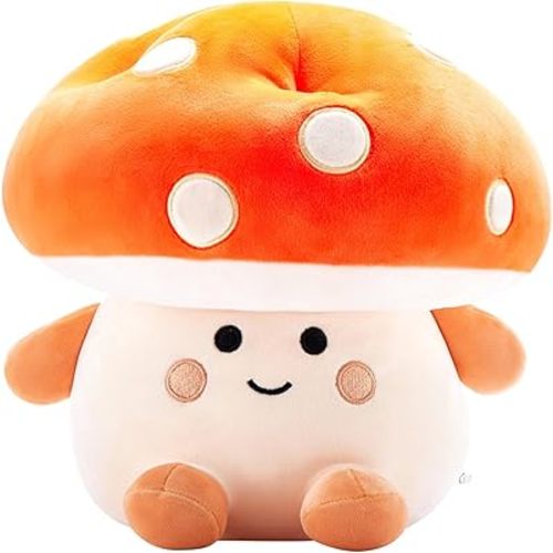 Mushroom Plush Toys 12 inch Cute Stuffed Mushroom Pillow Stuffed Toy Birthday Present Home Decor Halloween for Kids (Small Orange)