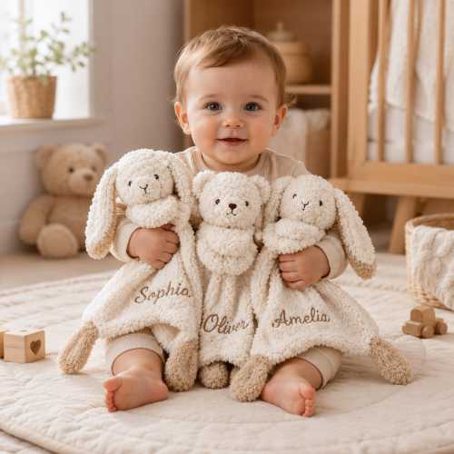 Custom Baby Lovey with Name, Personalized Plush Bunny Blanket, Newborn Baptism Gift, Embroidered Baby Comfort Toy