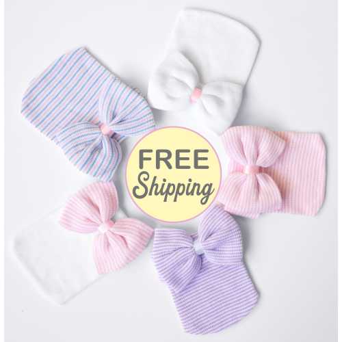 BABY GIRL, baby girl hat, newborn baby girl hat, baby girl hospital hat, newborn baby girl hat with bow, newborn hat with bow, pink bow hat