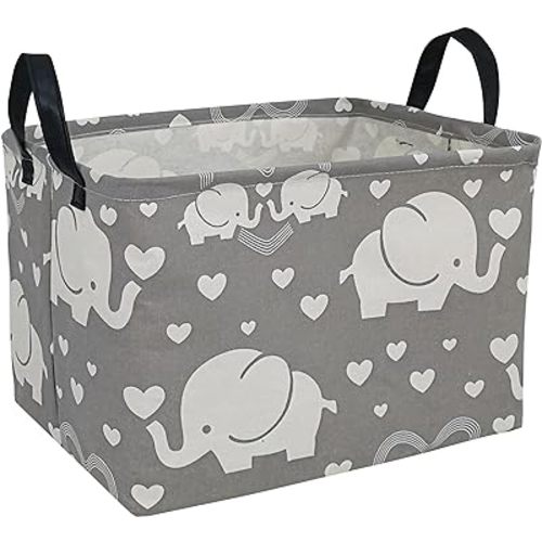 Rectangle Gift Storage Basket Home Shelf Storage Basket Organizer Box Clothes Laundry Hamper Nursery Basket Laundry Basket with Handles (love elephant)