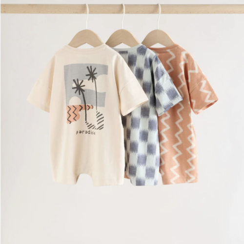 Buy Neutral Sunbaked Printed Button Through Jersey Baby Rompers 3 Pack from Next USA