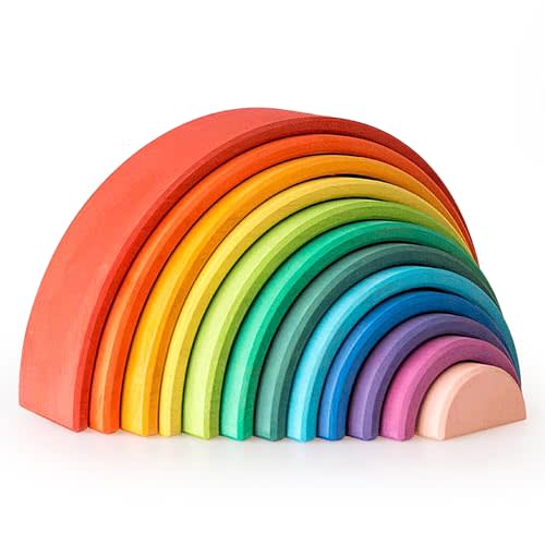 AVDAR 12Pcs Wooden Rainbow Stacker Toy, Extra Large Wooden Rainbow Stacking Toy, Montessori Nesting Puzzle for Kids