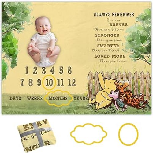 Classic Winnie Baby Stuff, Winnie Quotes Monthly Babies Milestone Blankets, Newborn Photography Background Decor, Perfect for Baby Shower Birthday Party