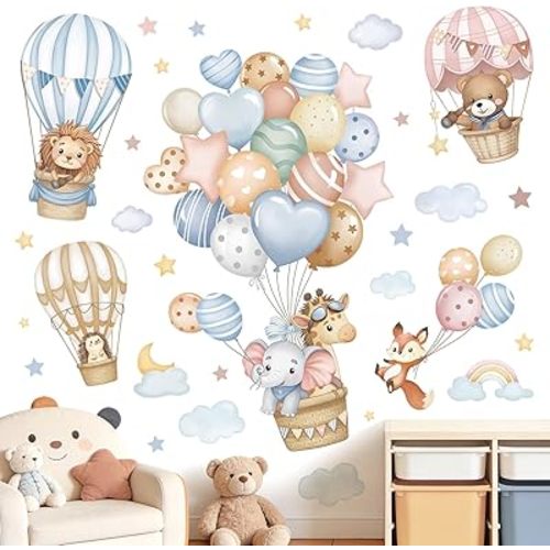 wondever Balloons Animals Wall Decals Hot Air Balloon Bear Wall Stickers