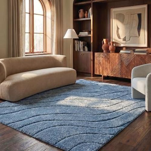 SAFAVIEH Area Rug 8x10 - Florida Shag Collection - Large - Light Blue & Blue, Non-Shedding & Easy Cleaning, Plush Thick Pile, Ideal for Living Room, Bedroom, Dining Space (SG472-6065)