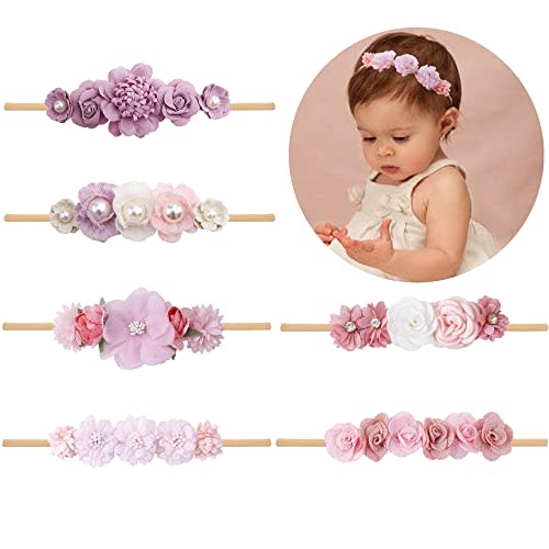 Baby Girls Headbands Flower Headband 6 Pcs Nylon Elastic Headbands Newborn Hair Bows Hair Accessories Gifts for Infant Toddlers Kids