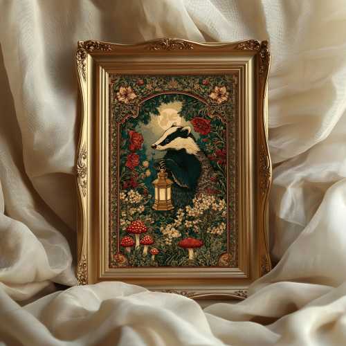 Medieval Badger Art Print: Nursery Woodland Fantasy Tapestry