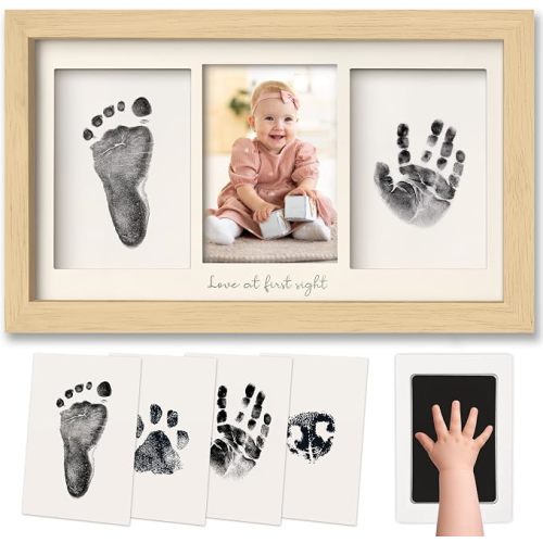 Inkless Hand and Footprint Kit, Boy Girl Newborn Keepsake (Ash Wood)