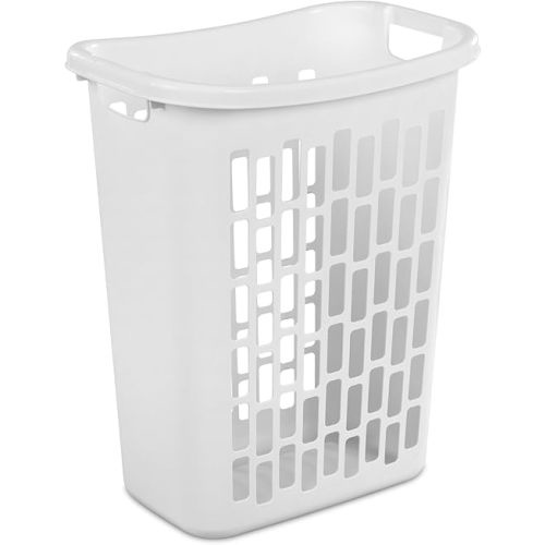 Rectangular Slim Plastic Laundry Hamper, Narrow Space Saving Clothes Basket with Handles, Tall Ventilated Laundry Bin for Bathroom & Closet, 18.5"L x 11.5"W x 23"H,White (1)