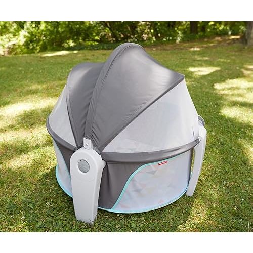 Fisher-Price Portable Bassinet On-The-Go Baby Dome, Travel Play Space with Developmental Newborn Toys & Canopy, Windmill