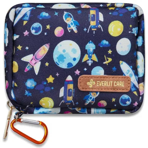 EVERLIT Mini Rescue Pack | 105 Medical Essentials Organized in Portable Storage Bag | Pocket Size Kids First Aid Kit with D Ring | Small Family-Friendly Travel Medical Kit (Space)