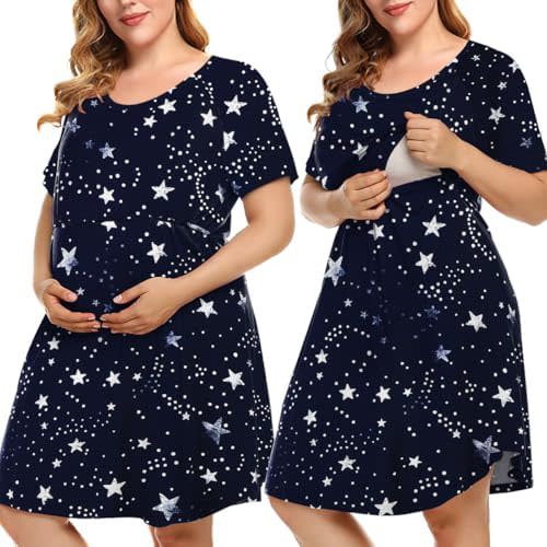 MONNURO Plus Size 3 in 1 Labor/Delivery/Hospital Gown Nursing Maternity Nightgown Dress for Breastfeeding 1-5XL