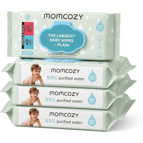 Momcozy PLAIN Baby Wipes Sensitive, Minimal Ingredient Formula, 4 Packs
