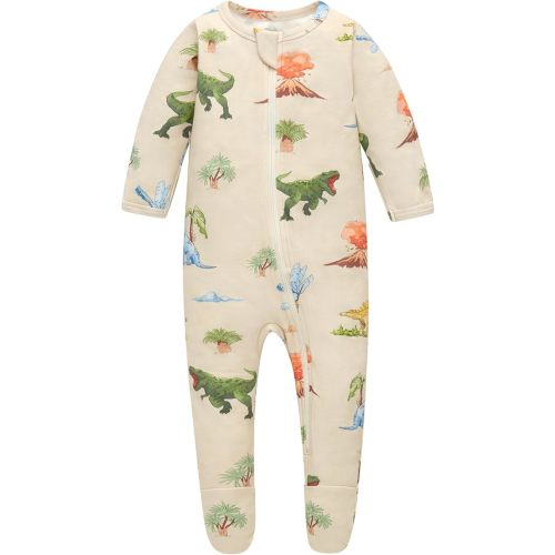 Owlivia Organic Cotton Baby Pajamas, Boys Girls Zip Front Sleep 'N Play Pjs, Footed Sleeper, Long Sleeve
