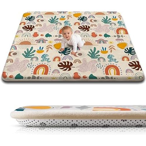 Alfombra de juego para bebé para suelo, 71 x 59 pulgadas, alfombra de juego acolchada suave de espuma gruesa para el tiempo boca abajo, tapete para corralito para niños pequeños, terciopelo coral