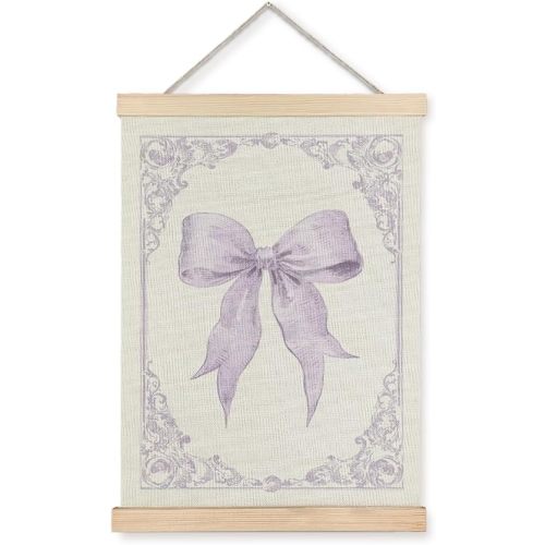 BearCake Coquette Room Decor, Light Purple Coquette Bow Wall Art Poster, Vintage Purple Floral Bow Canvas Wall Art, Girly Wall Decor, Preppy Purple Wall Decor for Home Girls Room Dorm Apartment, 12x16 Inch