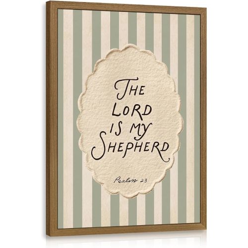 Dynazo Wood Framed Christian Faith Wall Art, Psalm 23 Scripture Decor, The Lord Is My Shepherd Bible Verse Poster Print, Green Stripe Inspirational Religious Artwork for Church Bedroom 12x16 Inch