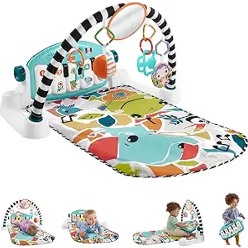 Fisher-Price Baby Playmat Glow and Grow Kick & Play Piano Gym, Blue Musical Learning Toy with Developmental Activities for Newborns 0+ Months