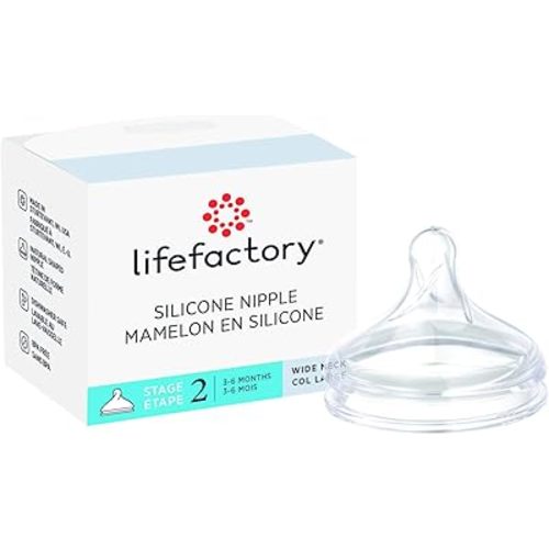 Lifefactory Stage 2 (3-6 Months) Wide Neck Silicone Nipple, 1-Pack,Clear,LG8626