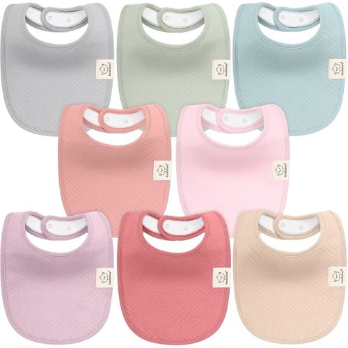 KeaBabies 8-Pack Organic Baby Bibs for Girls, Boys - Quilted Cotton Cloth Baby Drool Bibs for Drooling and Teething Toddler, Newborn, Infant, Soft & Super Absorbent (Muted Pastel)